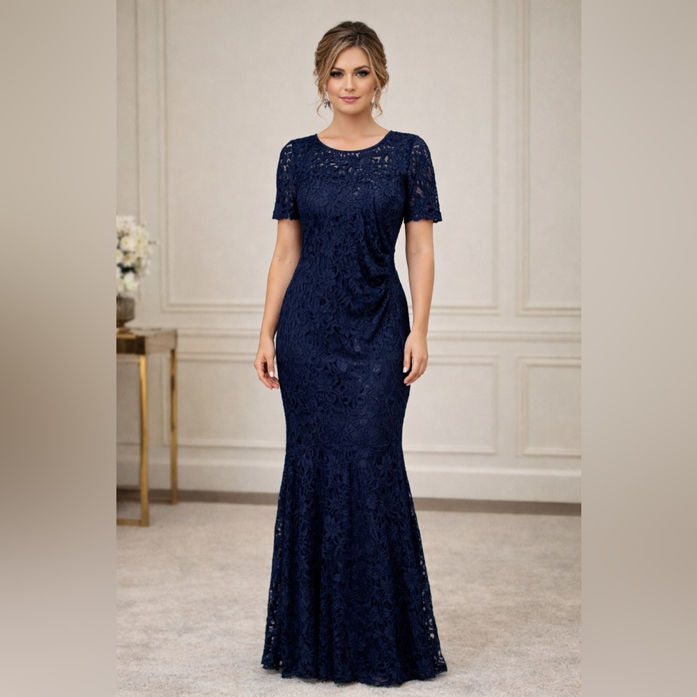 Chic Navy Lace evening gown